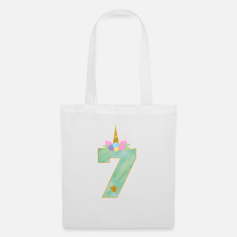 7 Jahre Einhorn Zahl 7.Geburtstag Mädchen Geschenk - Stoffbeutel - Weiß