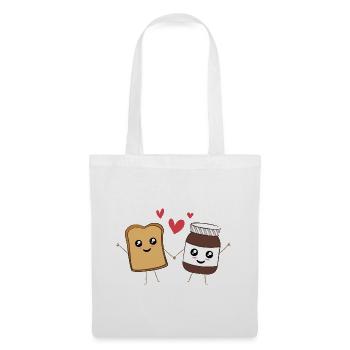 Funny Food Kawaii - Biscotte and Chocolat in Love - Tote Bag - white - Front