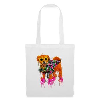 Chien avec lunettes de soleil et chemise hawaïenne - Sac en tissu - blanc - Devant