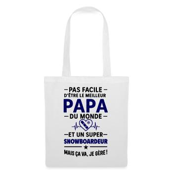 Herz + Snowboard – Super Snowboarder Papa - Stoffbeutel - Weiß - Vorne