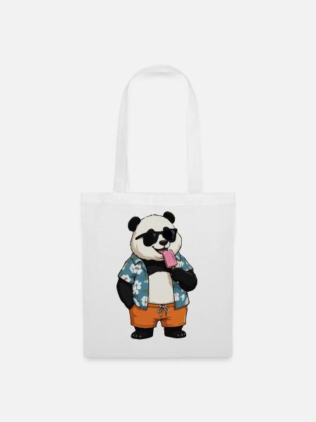 Panda Strand mit Eis - Stoffbeutel - Weiß