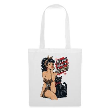 Rockabella mit schwarzer Katze im Retro Stil - Stoffbeutel - Weiß - Vorne