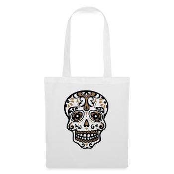 Crâne mexicain, motif floral - Dias de Los Muertos - Sac en tissu - blanc - Devant