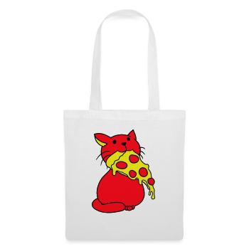 Katze Isst Salami Pizza Hunger Fast Food Essen - Stoffbeutel - Weiß - Vorne