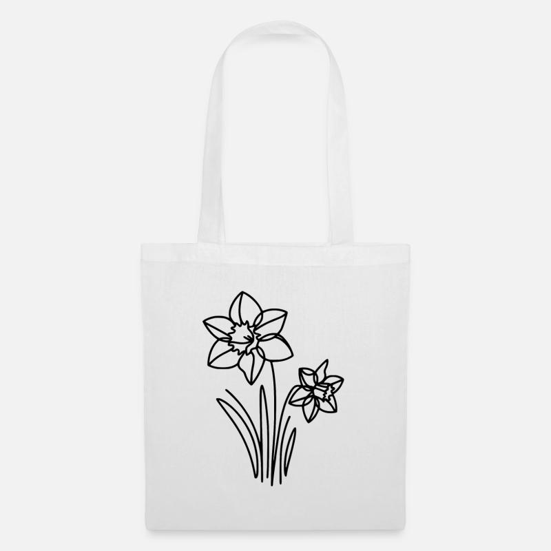 Gezeichnete Blume - Narzisse - Stoffbeutel - Weiß