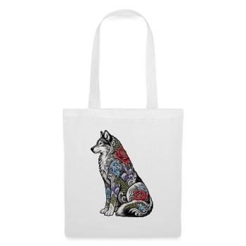 Wolfs Floral Tattoo Fell - Stoffbeutel - Weiß - Vorne