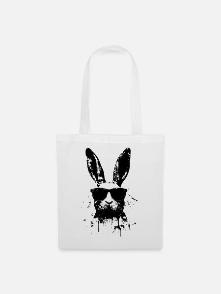 Hase mit Sonnenbrille Schwarz Weiß Monochrom - Stoffbeutel - Weiß