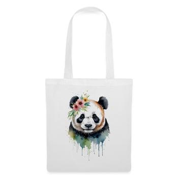 Aquarell Panda umgeben von Blumen - Stoffbeutel - Weiß - Vorne