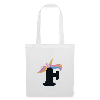 Einhorn-Buchstabe Regenbogenstyle "F" | be unique - Stoffbeutel - Weiß - Vorne