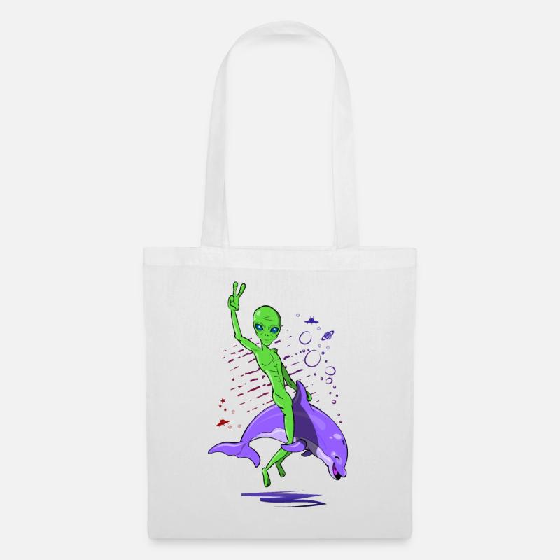 Alien-Angriff mit Delfin - Stoffbeutel - Weiß