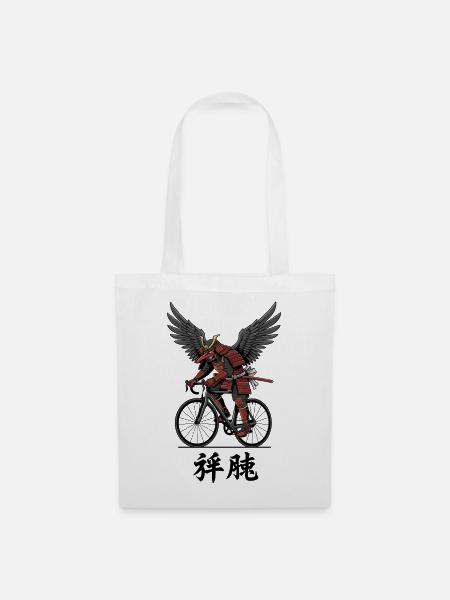 Geflügelter Samurai auf dem Fahrrad - Stoffbeutel - Weiß