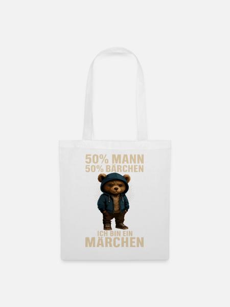 50% Mann 50% Bärchen Geschenk für Partner - Stoffbeutel - Weiß
