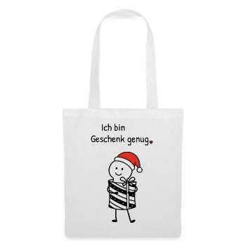 Ich bin Geschenk genug | Weihnachtshumor mit Figur - Stoffbeutel - Weiß - Vorne