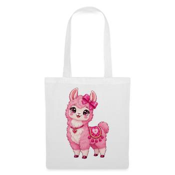Kawaii Pink Llama mit Herz - Stoffbeutel - Weiß - Vorne