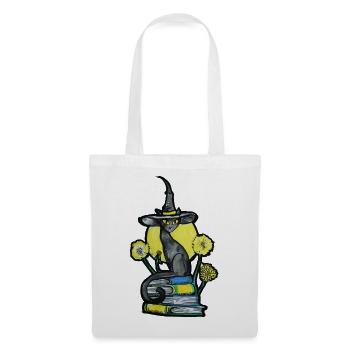 Hexenkatze zwischen Büchern - Stoffbeutel - Weiß - Vorne
