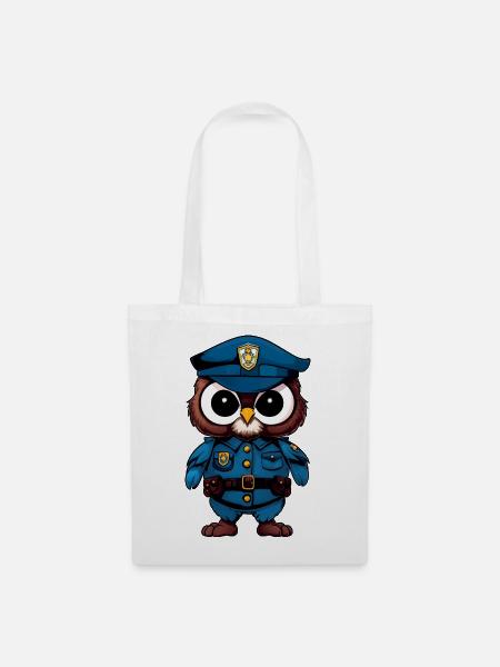 Eulen Polizist / Polizei Vogel - Stoffbeutel - Weiß
