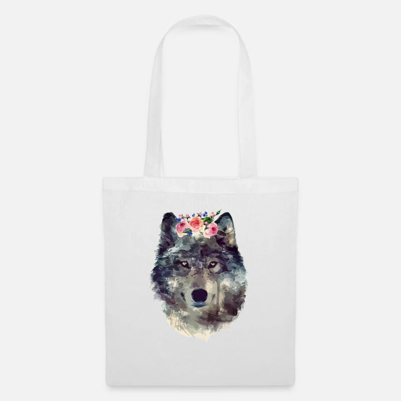 Aquarell Wolf - Stoffbeutel - Weiß