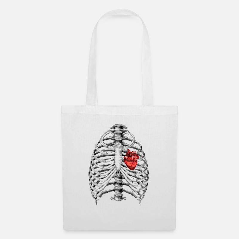 Anatomie Skelett Brustkorb mit Herz - Stoffbeutel - Weiß