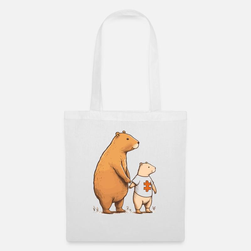 Capybara Elternteil mit Kind Autisten Zeichen - Stoffbeutel - Weiß