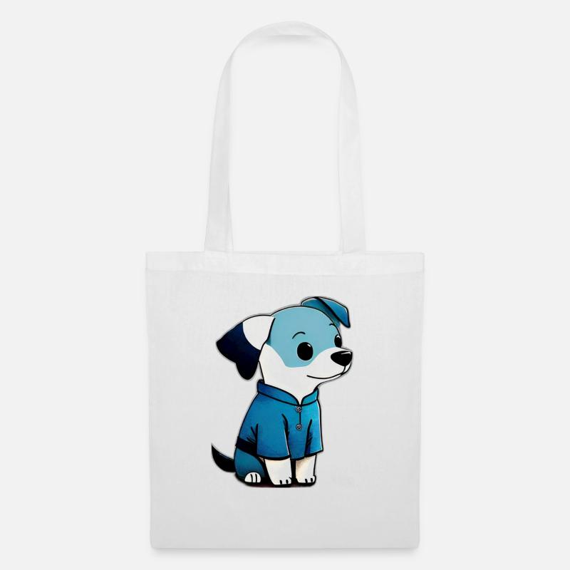 Netter kleiner Hund in blauer Jacke - Stoffbeutel - Weiß