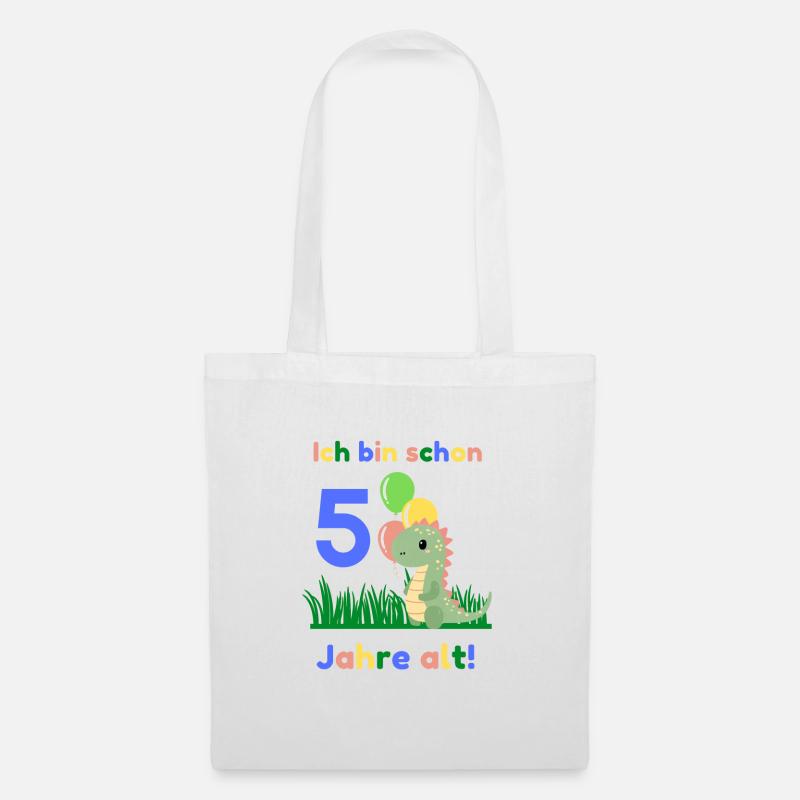 5 Jahre Kinder Geburtstag Dino Geschenk - Stoffbeutel - Weiß