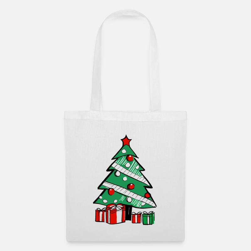 Weihnachtsbaum und Geschenke. - Stoffbeutel - Weiß