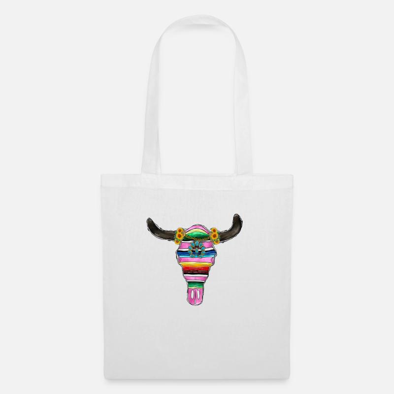 Serape Bull Skull und Türkis - Stoffbeutel - Weiß