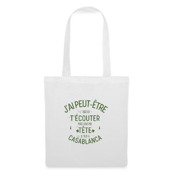 Dans ma Tête je suis à Casablanca (vert) - Sac en tissu - blanc - Devant