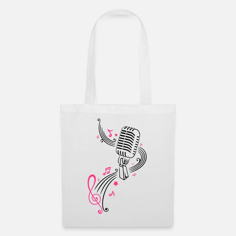 Retro microphone with music notes and clef. - Tote Bag - white
