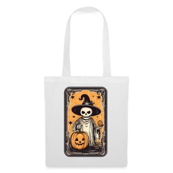 Carte squelette de sorcières de tarot à la citrouille - Sac en tissu - blanc - Devant