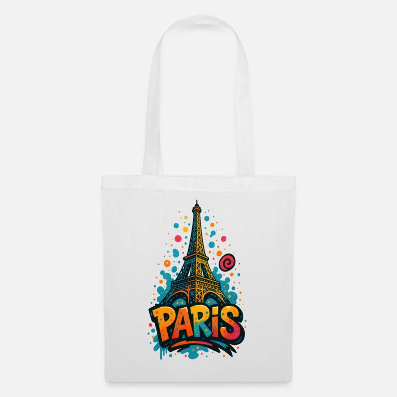 Paris Eiffelturm Shirt – Graffiti Street Art Style - Stoffbeutel - Weiß
