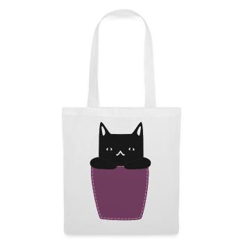 Katze In der Brusttasche - Stoffbeutel - Weiß - Vorne