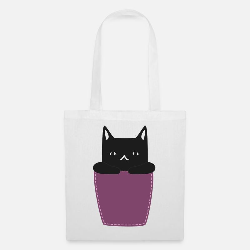 Katze In der Brusttasche - Stoffbeutel - Weiß