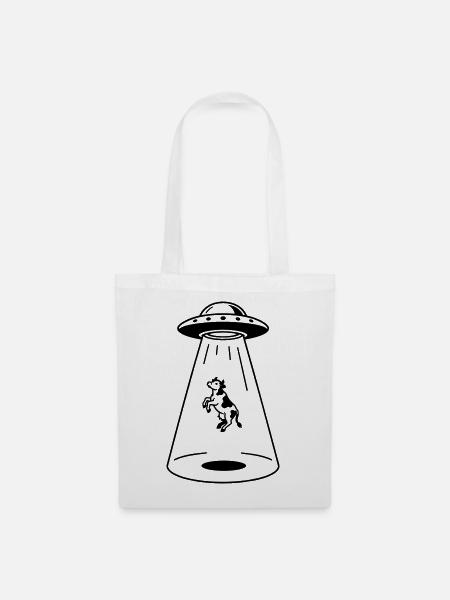 UFO mit Kuh - Stoffbeutel - Weiß