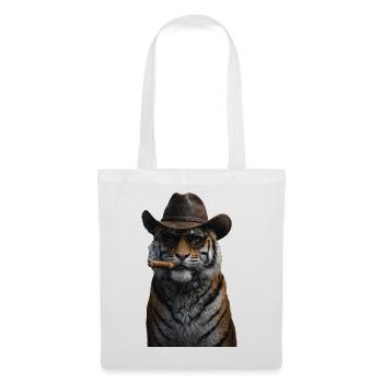 Tigre cowboy avec un cigare - Sac en tissu - blanc - Devant