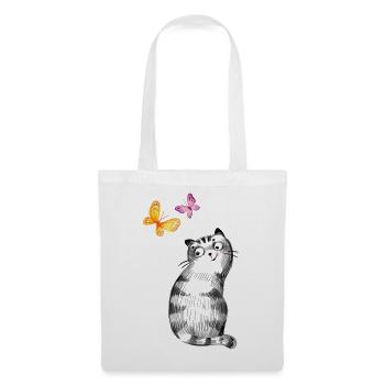 Cat with Butterflies – Sketch Design - Tote Bag - white - Front