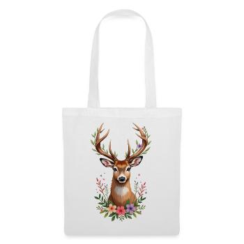 Watercolor Forest Deer Floral Antlers Design - Stoffbeutel - Weiß - Vorne
