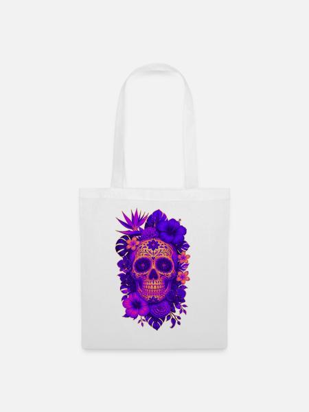 Halloween Sugar Skull Sugarskull lila - Stoffbeutel - Weiß