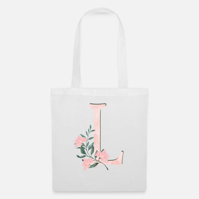 Buchstaben L mit Blumen - Stoffbeutel - Weiß