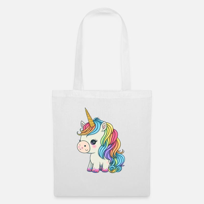 00246 süßes Baby Einhorn mit Regenbogenmähne - Stoffbeutel - Weiß
