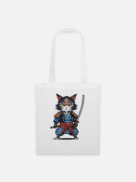 Samurai-Katze #22 - Stoffbeutel - Weiß