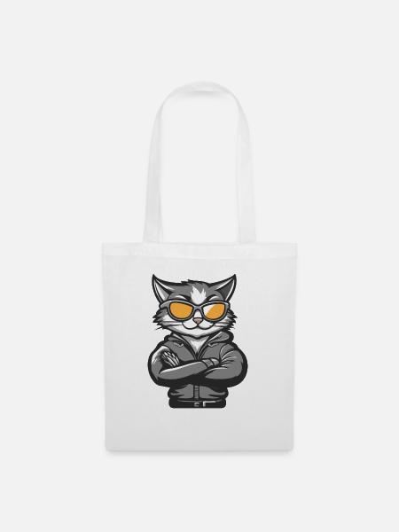Katze Comic Cool - Stoffbeutel - Weiß