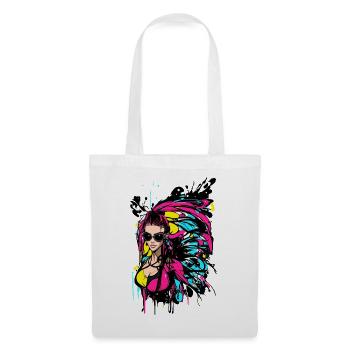 Femme colorée portant des lunettes de soleil - Sac en tissu - blanc - Devant