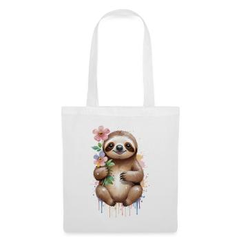 Paresseux endormi avec des fleurs - Aquarelle - Sac en tissu - blanc - Devant