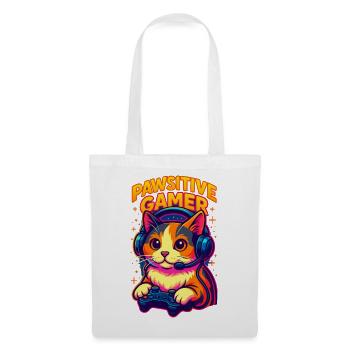 Lebhafte Gamer-Katze mit Headset, Love Cats - Stoffbeutel - Weiß - Vorne