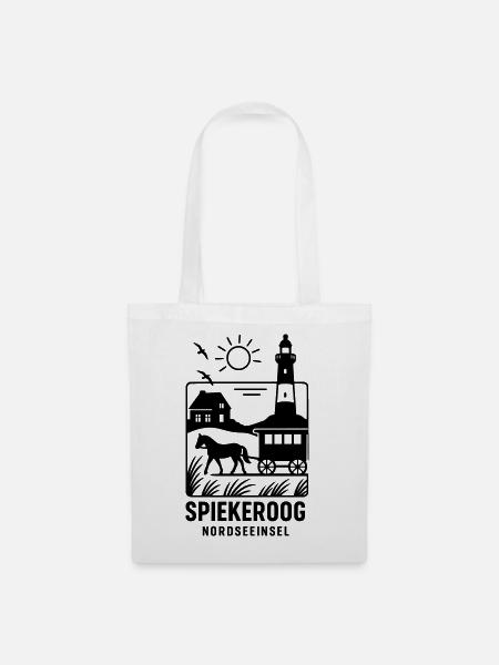 Spiekeroog Insel Erholung Urlaub Silhouette - Stoffbeutel - Weiß