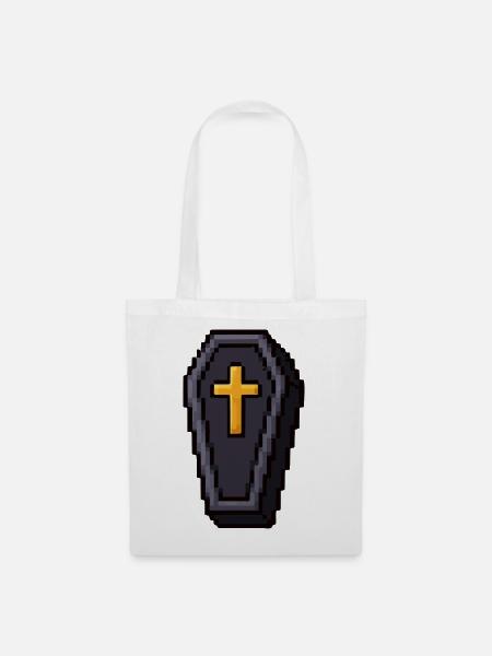 Pixel-Sarg mit goldenem Kreuz - Stoffbeutel - Weiß