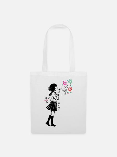 Mahjong Mädchen Japanisches Design - Stoffbeutel - Weiß