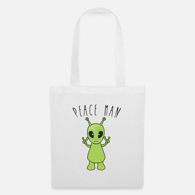 Alien mit peace man - Stoffbeutel - Weiß