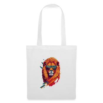 Roaring Retro: Aggressive Lion T-Shirt Art - Stoffbeutel - Weiß - Vorne
